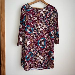 Evereve Allison Joy Medium Boho Tie Dye Crew Neck Long Sleeve A-line Mini Dress